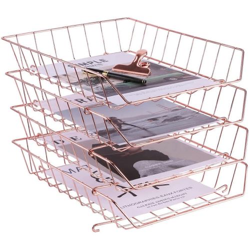 Boîte aux lettres empilable, organiseur de bureau à 4 niveaux pour courriers, magazines, documents et accessoires, fil métallique