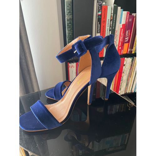 Chaussures En Velours Bleu À Talons 10 Cm