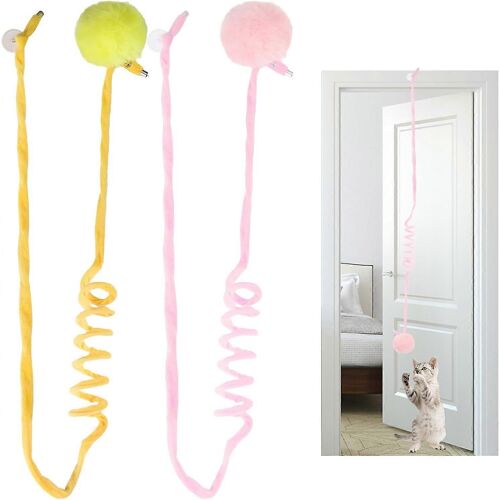 Lot De 2 Jouets Interactifs À Suspendre À La Porte Pour Chat, Pour Chats D'intérieur, Rétractables, À Ressort, Avec Clochette, Pour Jouer Seul, Pour Faire De L'exercice