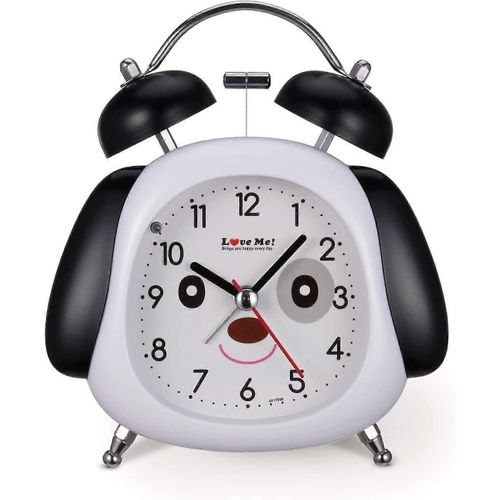 Réveil analogique, réveil pour enfants chien 3 pouces avec alarme forte, réveil à double cloche avec ni