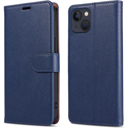 Coque Pour Iphone 13 Avec [Rfid Blocage], Etui Cuir Pu Portefeuille [Bequille] [Fentes Pour Cartes] [Magnetique] Flip Housse Pour Iphone 13, Bleu