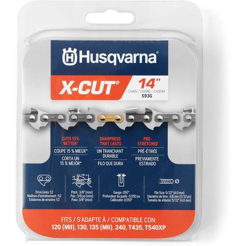 SUBZONAL-X-Cut S93G Chaîne de tronçonneuse de 35,6 cm, pas de 9,5 mm, calibre 1,27 cm, 52 maillons de rechange, pré-étirée et faible retour, gris