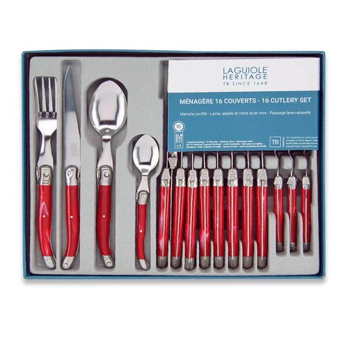 Ménagère 16 Pièces Laguiole Acier Inoxydable Rouge Pour 4 Personnes