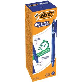 Bic Lot De 12 Stylos Encre Gel Gelocity Quick Dry Pointe Moyenne Bleu