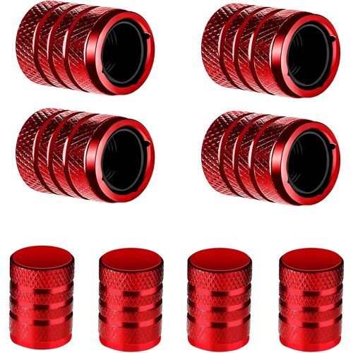 Mevronisshop-8 Pieces Bouchon Valve Pneu Voiture, Bouchons De Valve De Pneu De Voiture, De Vélo En Aluminium Pour Une Pression Stable Des Pneus Avec Doublure En Plastique Pour Voiture Camion (Rouge)