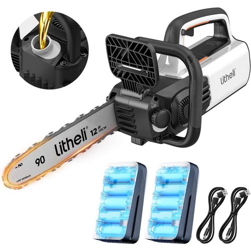 SUBZONAL-Litheli Tronçonneuse à Batterie 2 x 20V avec Moteur sans Balais, Tronçonneuse Électrique Sans Fil 30.5cm, 7.5 m/s, Réglage Automatique& Lubrification Automatique, pour l'Élagage et le Jardin