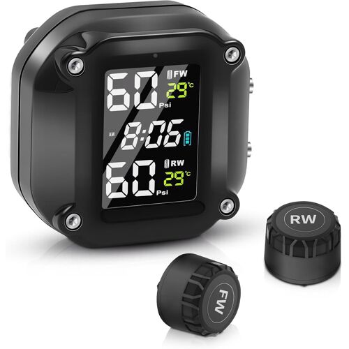 Mevronisshop-Tpms Système De Surveillance De La Pression Des Pneus Pour Moto, 5 Modes D'alarme, Recharge Usb Magnétique, Conception Étanche Ip67, Avec 2 Capteurs Externes Sans Fil