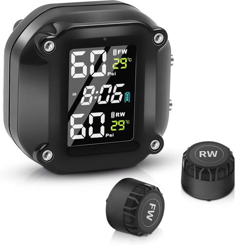 Mevronisshop-Tpms Système De Surveillance De La Pression Des Pneus Pour Moto, 5 Modes D'alarme, Recharge Usb Magnétique, Conception Étanche Ip67, Avec 2 Capteurs Externes Sans Fil