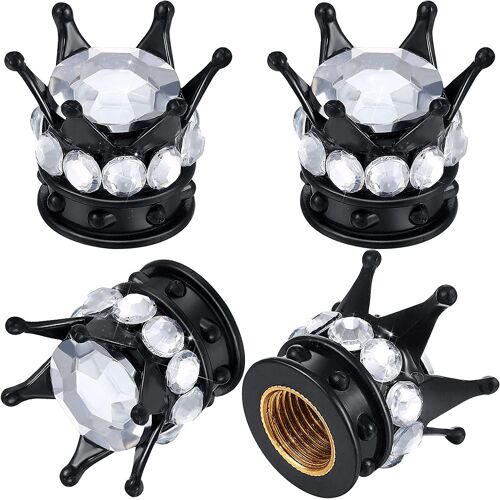 Noir Blanc - Capuchons De Tige De Assujetde Couronne De Voiture, Bling Crystal, Bal Inestone, Universal Chrome, Vehicle, Covers, Autos Accesorios, 4 Pcs