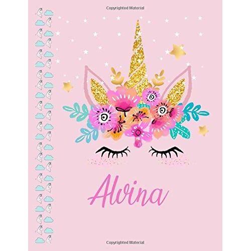 Alvina: Alvina Personalized Name Sketchbook Drawing Paper Sheet Notebook Without Line Journal With Name On Cover 109 Marble Size 8.5inch X 11inch Girl Boy Men Or Women Happy Birthday Gift Or Friendshi