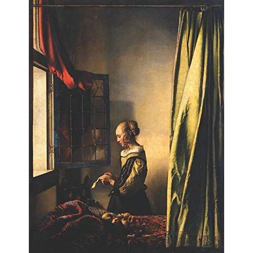 Johannes Vermeer Black Paper Sketchbook: Girl Reading A Letter At An Open Window | Renaissance Art Notebook | For Drawing With Vivid Colors | Large Artistic Sketch Pad | Use With Gel Ink Pens, Colored
