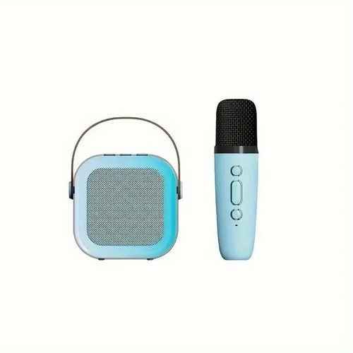 Machine de karaoké K12 avec 2 microphones sans fil,ensemble de haut-parleurs cadeaux portables sans fil,blue with 1 mic