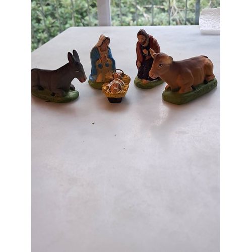Lot De 5 Santons Des Ateliers Carbonel : Marie, Joseph, Jésus, L'Âne Et Le B?uf