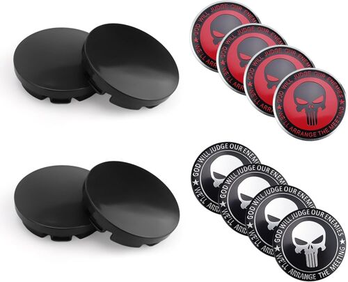 Cache Moyeu 56mm Crâne Design, 4 Pièces Enjoliveurs Roue Avec 8 Autocollants, Fixation Renforcée Universelle Pour Voiture, Camionnette (Remplacent Enjoliveurs Abîmés)