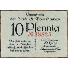 Billet Allemagne 10 Pfennig 1920 Sankt Goarshausen Gra S13,1
