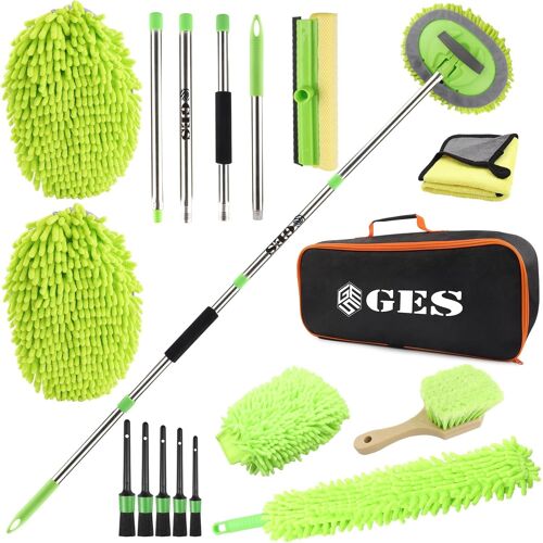 Mevronisshop-62"" Balai De Lavage De Voiture Avec Long Manche, 3 En 1 En Microfibre Chenille, Kit De Nettoyage Avec Sac De Rangementle Camping-Car, Le Camion Et La Maison (Vert)