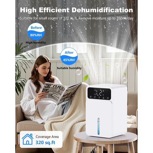 GUES-Déshumidificateur D Air Electrique 1500 Ml | 2 Niveaux Mode Veille | Lumière Led 7 Couleurs | Avec Arrêt Automatique | Portable | Ultra Silencieux | Pour Chambre/Salle De Bain/Placard