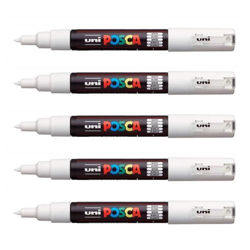 Posca Lot De 5 Marqueurs Pointe Conique Extra-Fine Pc1mc 0,7 - 1mm Blanc