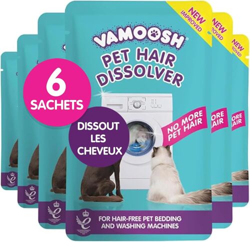 6 X Pet Hair Remover Sachets For Washing Machine,Removes Odours,Dissolves Dogs,Cats,Animals,Cleans Bedding Easy Use,Up To 6 Washes