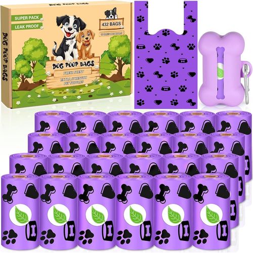Teppc-Sac A Crottes Chien - 432 Sacs, Sacs Ramasse Crottes De Extra Larges, Épais Et Étanches, Parfumés, Sac Chien Déjection Avec Distributeur Et Poignée, Sacs À Déjections Canines, Violet