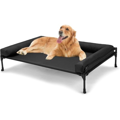 Lit Chien Sureleve Grande Taille, Transat Chien Avec Bloster Amovible Lavable, Panier De Camp Pour Chiens Extérieur Panier Canapé Chiens, Noir 104 X 69 X 23cm