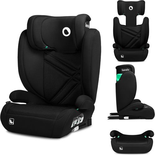 Hugo I-Size Rehausseur Voiture Enfant Siège Auto Groupe 2 3, De 100 À 150 Cm Montage Isofix Appui-Tête Réglable Memory Foam Protection Latérale Accoudoirs (Black Carbon)
