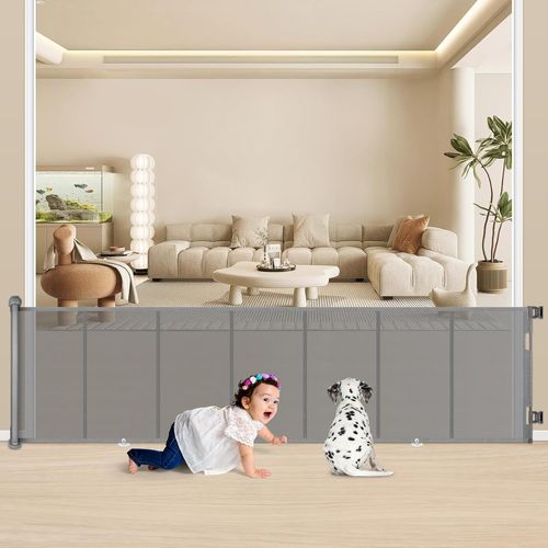 Barrière De Sécurité Rétractable 0-300cm, Barriere De Securite Enfant Rétractable,Barriere De Securite Chien Pour Les Escaliers/Portes/Couloirs/Intérieur/Extérieur,Gris