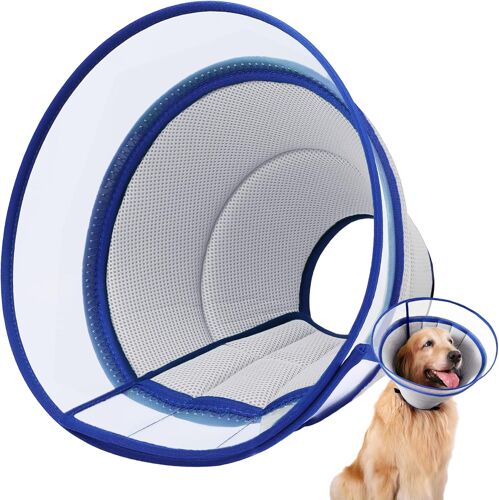 Collerette Chien, Collerette Pour Chien Anti Lechage Et Grattage, Collerette Souple Transparente Pour Chien, Ajustable Collier De Récupération Chien, Cône De Cicatrisation Respirant (Blue, Size 6)