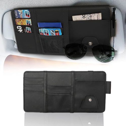 Subzonal-Organisateur De Pare-Soleil De Voiture, Pochette Rangement En Cuir Avec Fermeture Éclair Pour Cartes, Permis De Conduire, Stylos, Lunettes, Documents, Voiture Accessoires Interieur (Noir)