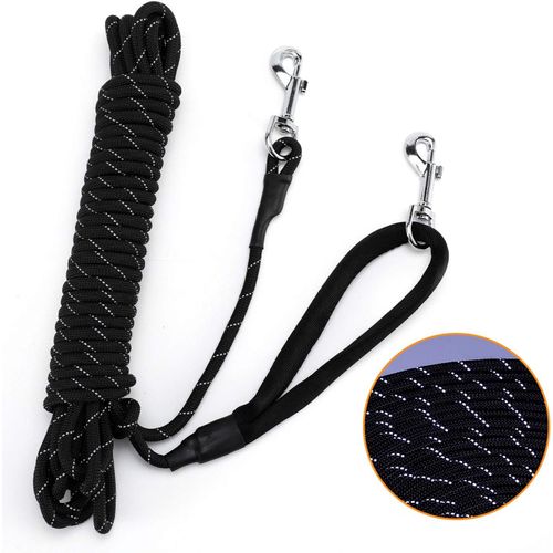 Teppc-Longe Chien 3m 5m 10m 15m 20m, Laisse Chien Longue Avec 2 Mousquetons, Longe Corde D'attache Réfléchissante, 10m, Noir