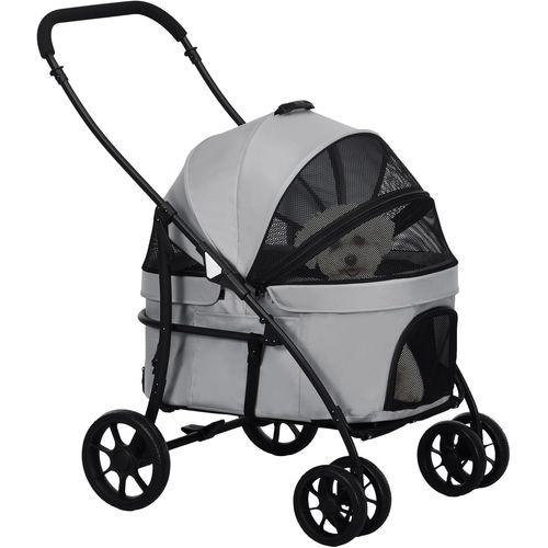 Subzonal-Poussette Pour Chien Et Chat 2 En 1 Pliante Chariot Pour Chat Chiots Avec Nacelle Amovible, Coussin, Laisse De Sécurité, Jusqu'à 10 Kg, Acier 81 X 68 X 98,5 Cm, Gris