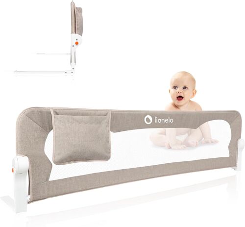 Ulteronixshop-Eva Barrière Lit 150cm X 42cm, Pliage À 180 Degrés Barriere De Lit Anti-Chute, Attachée Avec Des Ceintures De Sécurité, Cadre En Métal, Haute, Pliable, Stable Et Durable (Beige)