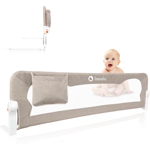 Ulteronixshop-Eva Barrière Lit 150cm X 42cm, Pliage À 180 Degrés Barriere De Lit Anti-Chute, Attachée Avec Des Ceintures De Sécurité, Cadre En Métal, Haute, Pliable, Stable Et Durable (Beige)