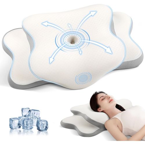 Kalanka-Oreiller Ergonomique Cervical,Coussin Cervicales Pour Soulager Les Douleurs Cervicales,Aux Épaules,Oreiller Ergonomique De Soutien Cervical Pour Dormeurs Sur Le Côté,Le Dos Ou Le Ventre,Blanc