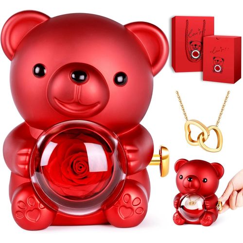 Eternal Pink Bear With Engraved Necklace Including Box-Unique Gift For Women: Mother's Day,Unique Gift For Valentine's Day,Christmas,Weddings,Birthdays.[S7]