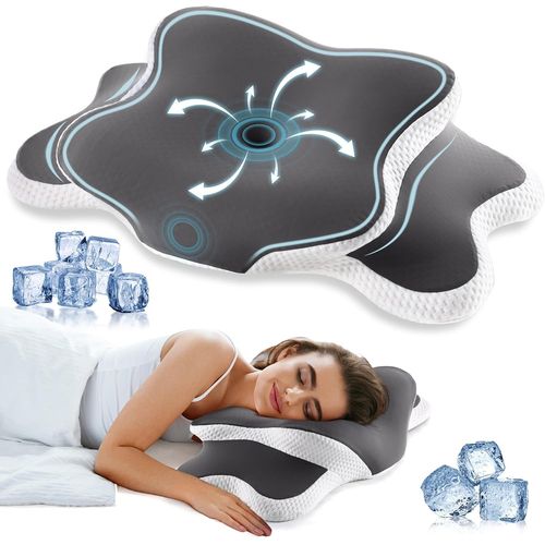 Oreiller Ergonomique Cervical Memory Foam Oreiller Memoire Forme Oreiller Orthopédique De Forme Pour Les Dormeurs Sur Le Côté, Le Dos Et Le Ventre, 65 * 40 * 14/10cm