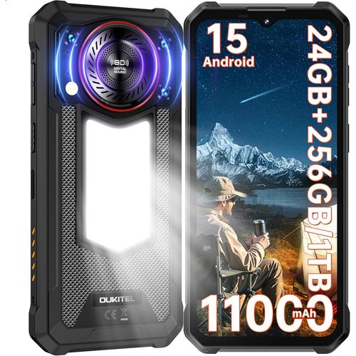 OUKITEL WP53 Pro Telephone Portable Incassable Android 15 11000mAh 24GO(8+16)+256GO 6,52"" Smartphone 128dB Haut-Parleurs 50MP/GPS/NFC/OTG Noir