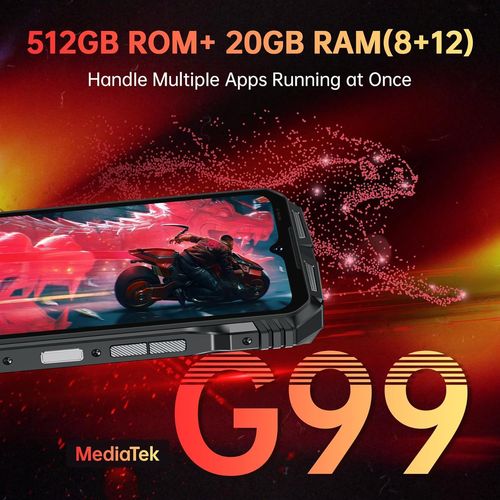 DOOGEE S118 2024 20 Go + 512 Go Smartphone Incassable Helio G99 Android 14, 10800mAh/33W, 120Hz 6.58" FHD+, 50MP+12MP Version Nuit Antichoc, IP68/ IP69K/ 4G Dual SIM/NFC - Rouge