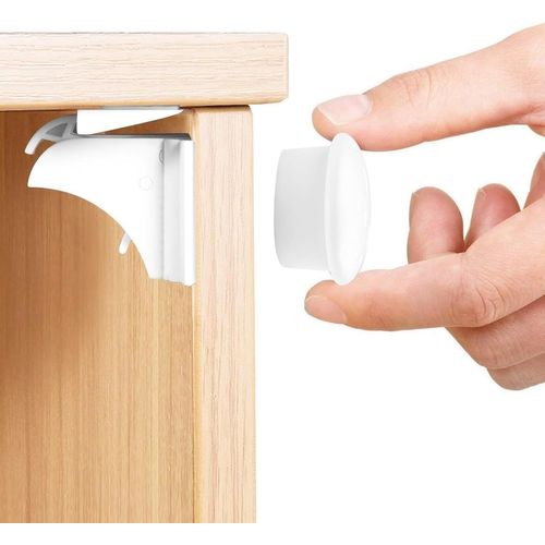 10 Morceaux Écluses Sécurité Placard Bébés,Bloque Tiroir Securites Enfant,Lock Blocs Aimanté Invisible,Verrou Magnétiques,Serrure Magnetique Anti-Pincement,Convient Pour Commode,Blancs
