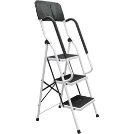 JEXNOVASHOP-Escabeau Pliant en Acier à 3 Marches Antidérapant avec Main Courante de sécurité Marchepieds Rrobustes pour Adultes Maison, Cuisine Extérieur - 3 Marches