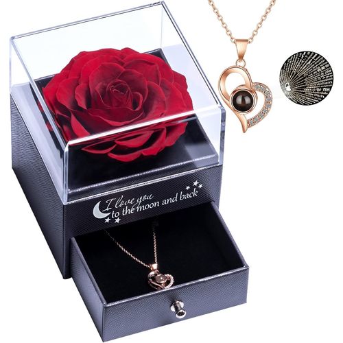 Real Eternal Rose With Necklace I Love You,Eternal Rose For Birthday,Christmas,Valentine's Day,Mother's Day,Women's Gifts.[S33]