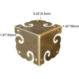 Lot de 4 protections d'angle vintage en laiton pur-Quincaillerie antique-Bords de bureau en bois-Boîte à bijoux en bois-Trois côtés-Protection complète des coins (bronze antique)