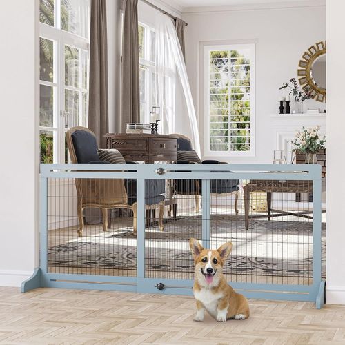 Subzonal-Barrière Réglable En Bois Pour Animaux Domestiques - Barrière Autoportante Pour Chien - Gris