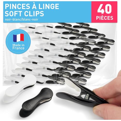 TIANYI-Pince a Linge Soft Clips \u2013 Pinces à Linge \u2013 Epingle a Linge \u2013 Fabriqué en France \u2013 68mm x 22mm \u2013 Noir-Blanc/Blanc-Noir \u2013 Lot de 40 Pièces