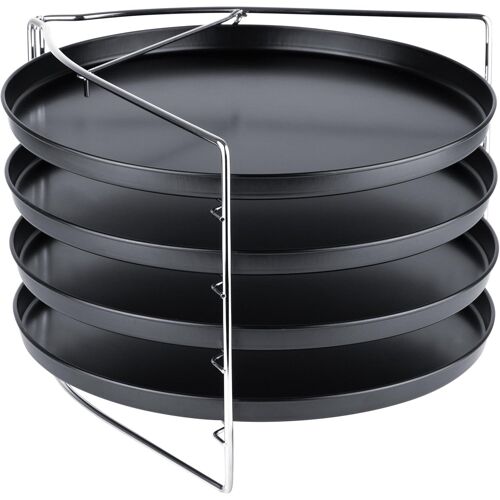 Jexnovashop-Pizza Backset, 5 Pièces, Avec Support Fixe Et 4x Plaques À Pizza Rondes 28 Cm, Support À Pizza Pour Four Cuire 4 Pizzas En Même Temps