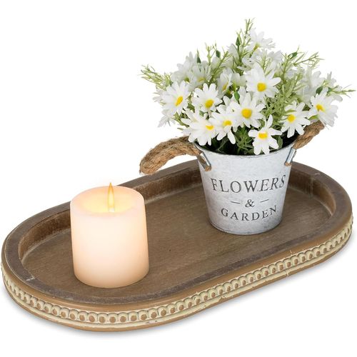 Plateau de Service Décoratif Bois: Petit Plateaux de Table Basse Marron pour la Cuisine et la Decoration à Bougie - Vintage Plat et adapté à la Déco du Salon, Ovale de 38 cm