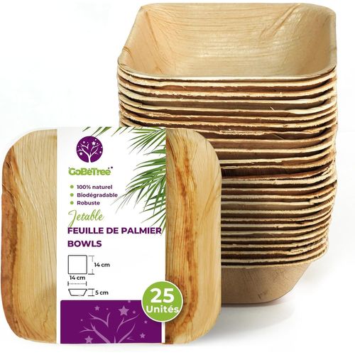 TIANYI-Bol carré en Feuille de Palmier 14x14 cm, écologiques, résistants et élégants pour barbecues, pique-niques, anniversaires et événements. Alternative parfaite au bambou