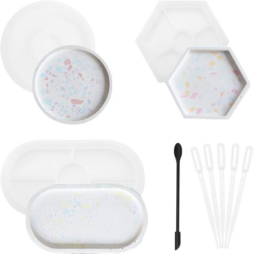 3 Kit De Moules En Résine Pour Plateau À Faire Soi-Même, Moule Plat Ovale En Silicone, Moule Pour Dessous De Dessous En Résine Époxy, Créateur De Plateau Jesmonite En Terrasse