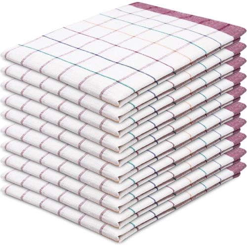 Tzf-Set De 10 Torchons, Coton, Env. 50x70 Cm, 170g/M², Rouge À Carreaux