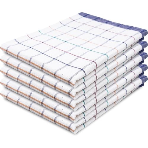 Tianyi-Set De 5 Torchons, Coton, Env. 50x70 Cm, 170g/M², Bleu À Carreaux
